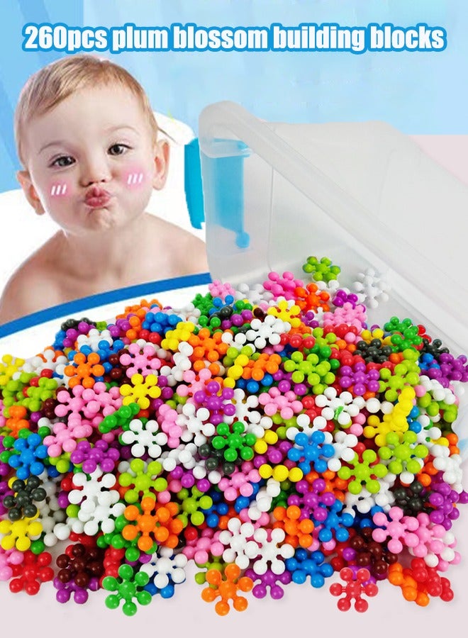 260-piece plum blossom building block particle toy 3D three-dimensional assembly building block toy Architectural building block toy Children's puzzle toy Enlightenment education With storage box  - Image 1