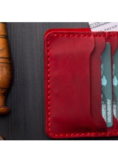 Vagave Genuine Leather Wallet Handmade Crazy Leather Men's Wallet Card Holder Red  - Image 3