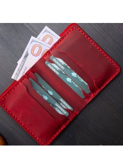 Vagave Genuine Leather Wallet Handmade Crazy Leather Men's Wallet Card Holder Red  - Image 1