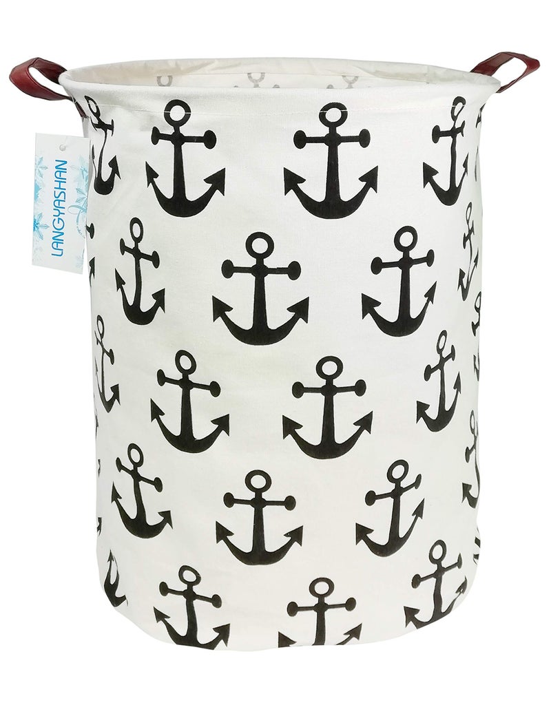LANGYASHAN Laundry Basket Canvas Fabric Collapsible Organizer Basket for Storage Bin Toy Bins Gift Baskets Bedroom Clothes Children Nursery Hamper Anchor