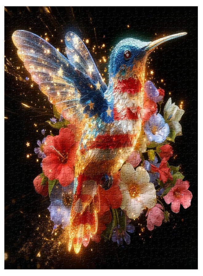PPuzzling American Flag Hummingbird Puzzles for Adults 1000 Pieces, USA Patriotic Bird Jigsaw Puzzles, United States Freedom Floral Animal Puzzle - Image 1