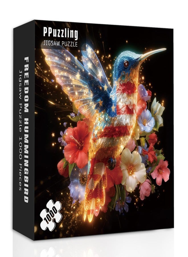 PPuzzling American Flag Hummingbird Puzzles for Adults 1000 Pieces, USA Patriotic Bird Jigsaw Puzzles, United States Freedom Floral Animal Puzzle - Image 2