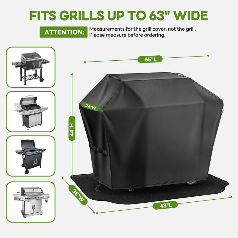 Mepple Grill Cover 65 Inch & Under Grill Mat,Waterproof Fade Resistant Anti-UV Barbecue Grill Cover & Weather Protection BBQ Cover for Griddle Outdoor,Compatible with Weber Nexgrill Charbroil Grill - Image 3