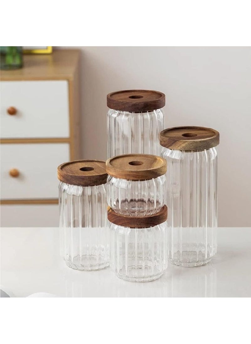 Homesmiths Homesmiths Borosilicate Stripe Glass Food Storage Jar with Acacia Wood Lid, 900ml, 20cm – Durable and Stylish Kitchen Storage Solution - Image 5