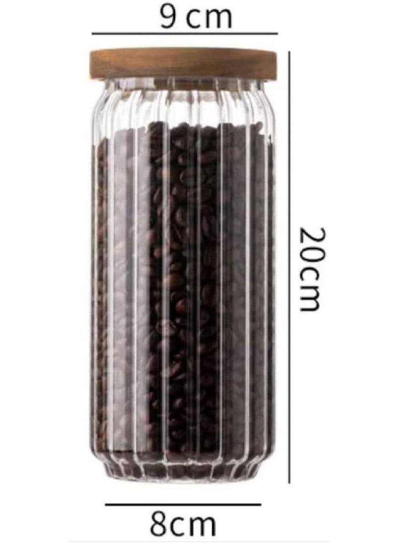 Homesmiths Homesmiths Borosilicate Stripe Glass Food Storage Jar with Acacia Wood Lid, 900ml, 20cm – Durable and Stylish Kitchen Storage Solution - Image 3