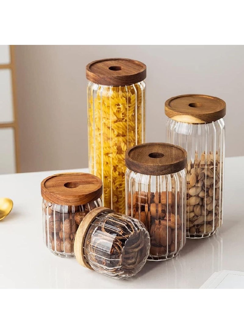 Homesmiths Homesmiths Borosilicate Stripe Glass Food Storage Jar with Acacia Wood Lid, 900ml, 20cm – Durable and Stylish Kitchen Storage Solution - Image 4