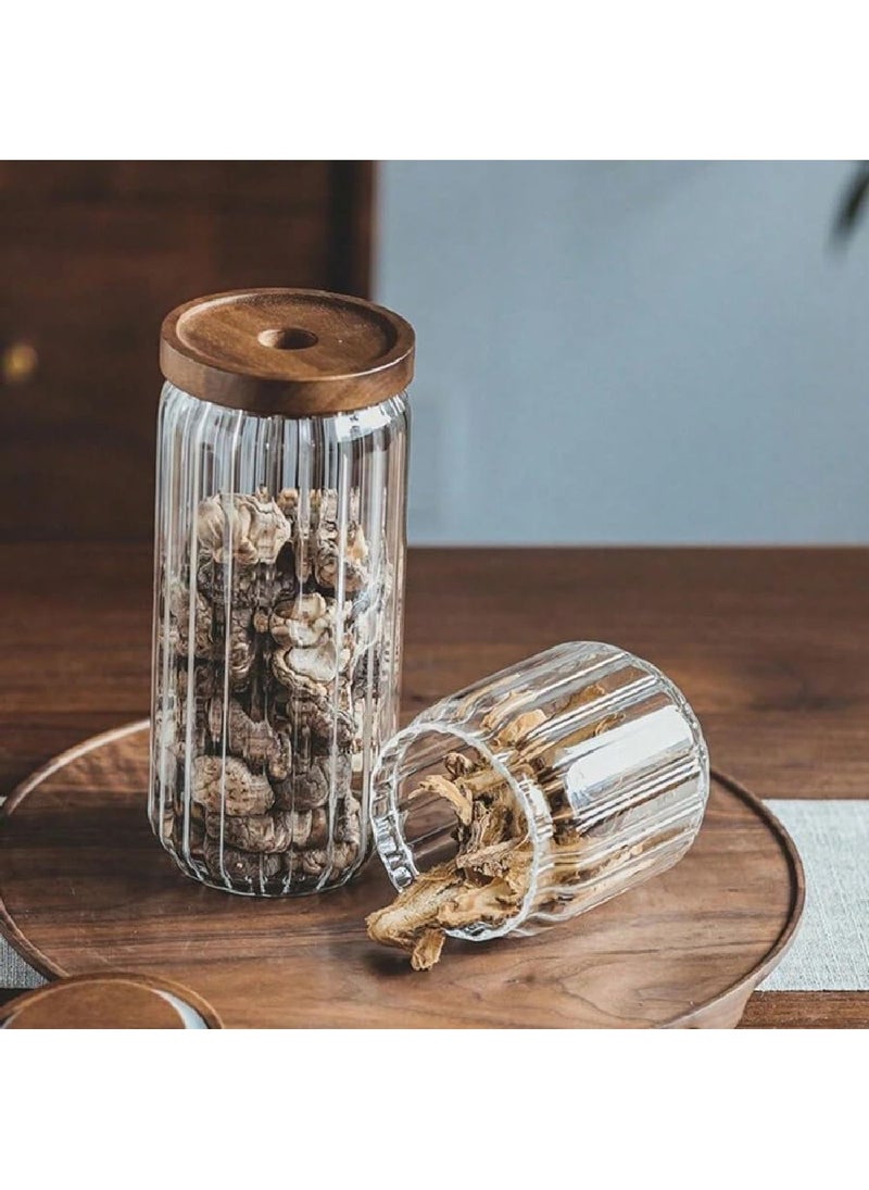 Homesmiths Homesmiths Borosilicate Stripe Glass Food Storage Jar with Acacia Wood Lid, 900ml, 20cm – Durable and Stylish Kitchen Storage Solution - Image 2