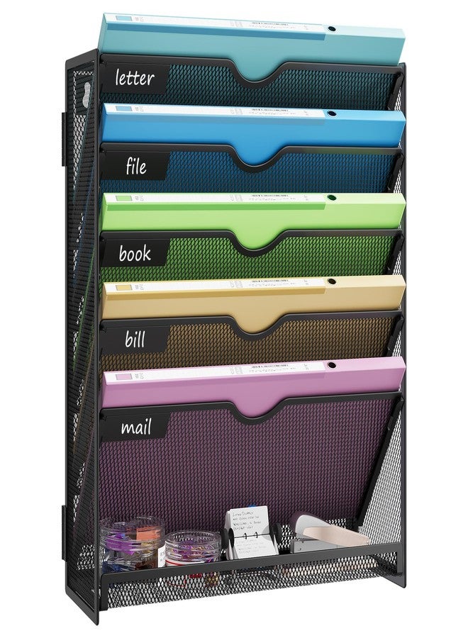 Kinkota Hanging Wall File Organizer 6-Tier Wall Mount Mail Organizer & Desk Paper Organizer, Sleek Black Metal File Folder Holder for Office, Cubicle, Bedroom | All-in-One Document Storage Shelf - Image 1