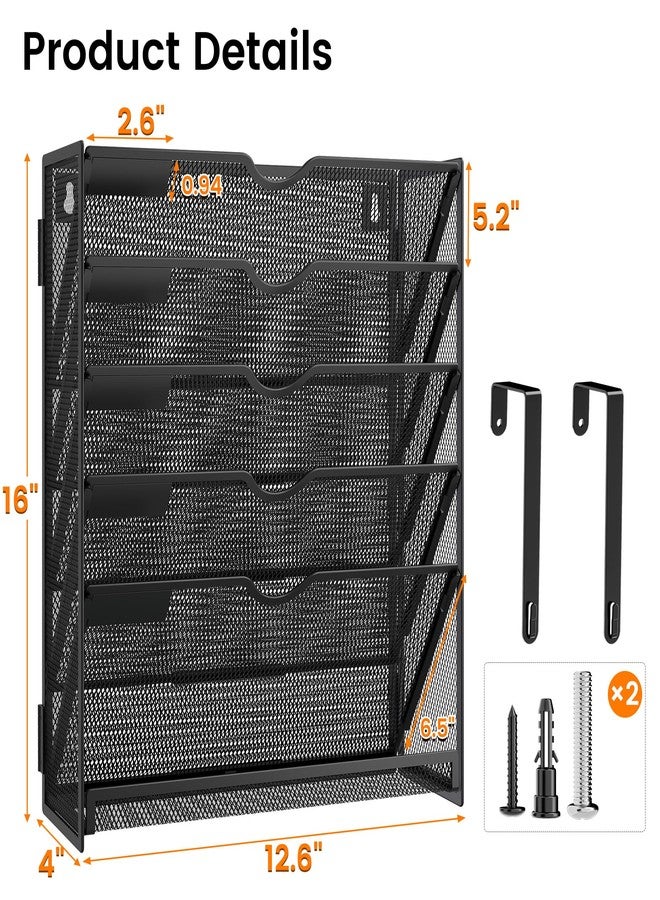 Kinkota Hanging Wall File Organizer 6-Tier Wall Mount Mail Organizer & Desk Paper Organizer, Sleek Black Metal File Folder Holder for Office, Cubicle, Bedroom | All-in-One Document Storage Shelf - Image 2