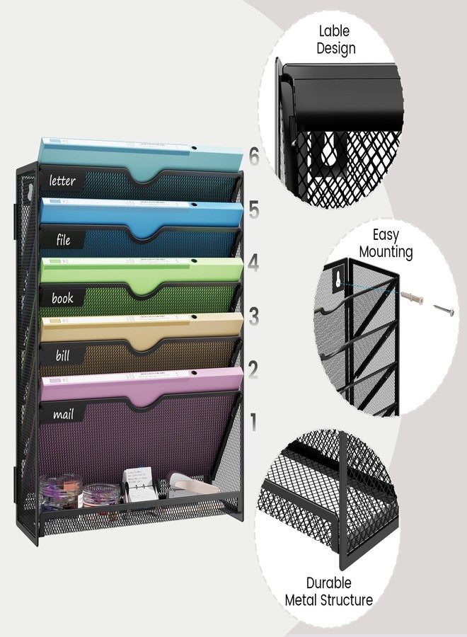 Kinkota Hanging Wall File Organizer 6-Tier Wall Mount Mail Organizer & Desk Paper Organizer, Sleek Black Metal File Folder Holder for Office, Cubicle, Bedroom | All-in-One Document Storage Shelf - Image 3