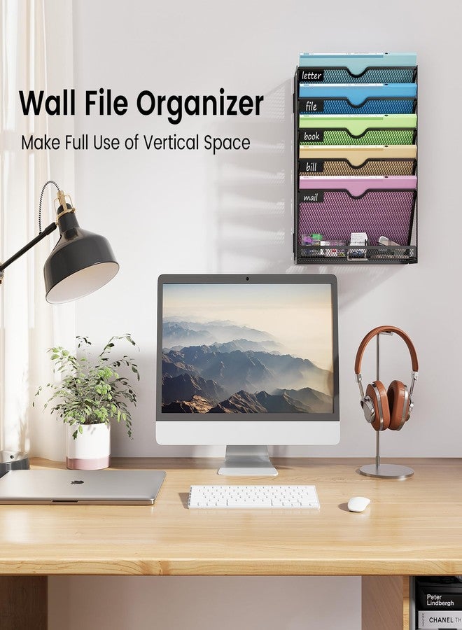 Kinkota Hanging Wall File Organizer 6-Tier Wall Mount Mail Organizer & Desk Paper Organizer, Sleek Black Metal File Folder Holder for Office, Cubicle, Bedroom | All-in-One Document Storage Shelf - Image 4