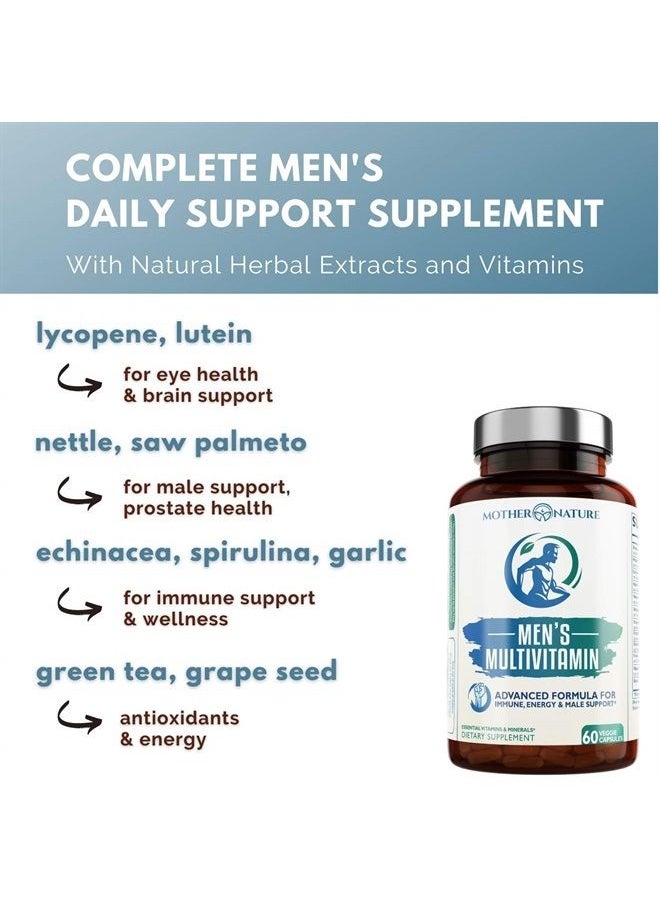 Multivitamins for Men | Advanced Multivitamin Capsules for Adults (60 Count) - Gluten-Free, Sugar-Free, Soy-Free, Dairy-Free & Vegan-Friendly Multimineral Supplement for Daily, Energy & Immune Support