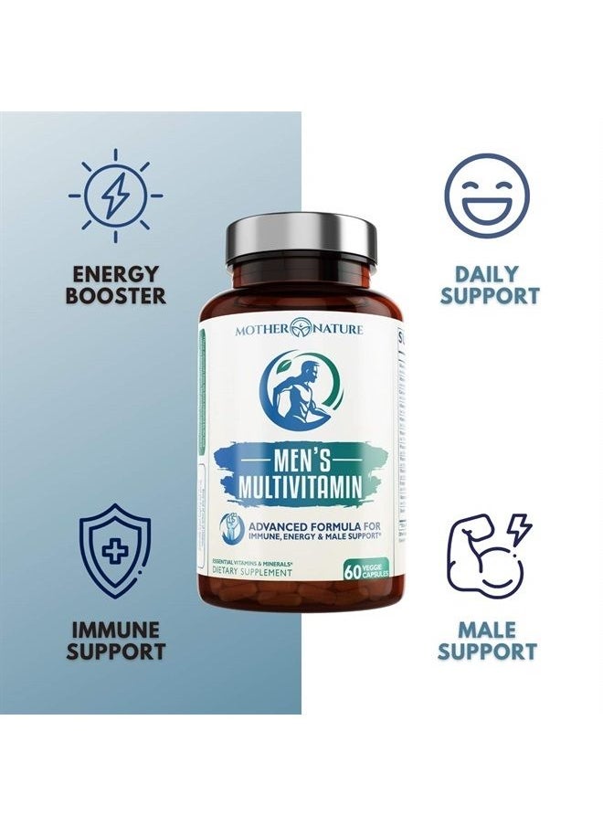 Multivitamins for Men | Advanced Multivitamin Capsules for Adults (60 Count) - Gluten-Free, Sugar-Free, Soy-Free, Dairy-Free & Vegan-Friendly Multimineral Supplement for Daily, Energy & Immune Support