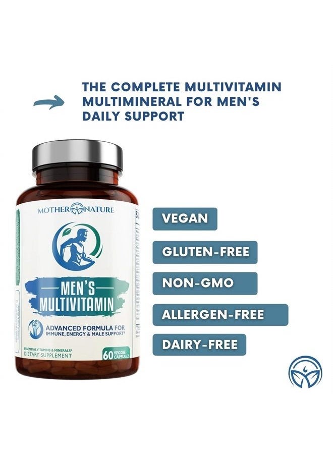 Multivitamins for Men | Advanced Multivitamin Capsules for Adults (60 Count) - Gluten-Free, Sugar-Free, Soy-Free, Dairy-Free & Vegan-Friendly Multimineral Supplement for Daily, Energy & Immune Support