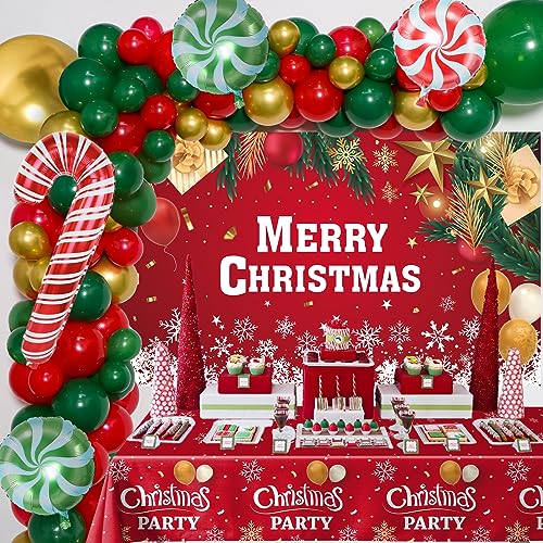 Coosilion 2025 Christmas Party DecorationsBalloon Arch Garland Kit with Green Red Candy Cane Balloons Merry Christmas Backdrop Banner Tablecloths for XMAS Decorations Supplies - Image 1