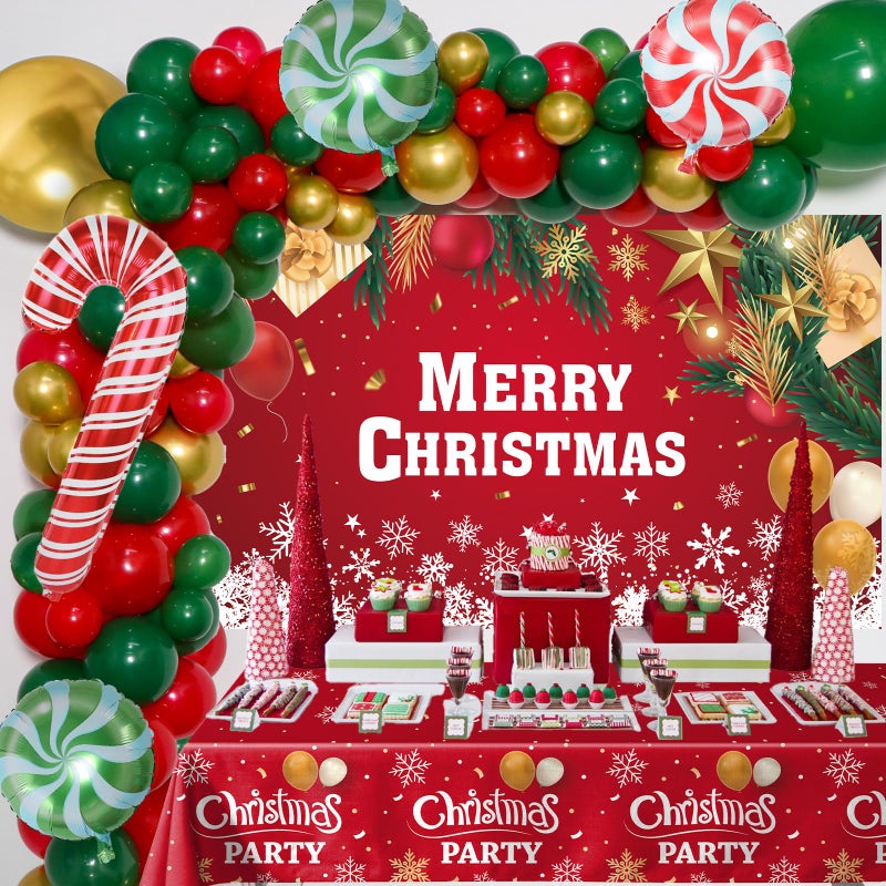 Coosilion 2025 Christmas Party DecorationsBalloon Arch Garland Kit with Green Red Candy Cane Balloons Merry Christmas Backdrop Banner Tablecloths for XMAS Decorations Supplies - Image 3