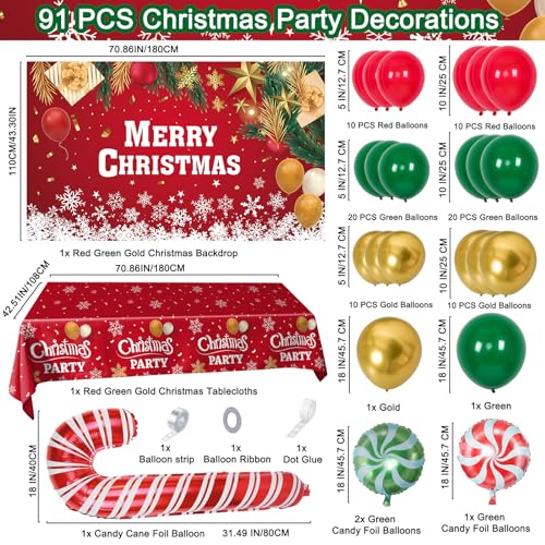 Coosilion 2025 Christmas Party DecorationsBalloon Arch Garland Kit with Green Red Candy Cane Balloons Merry Christmas Backdrop Banner Tablecloths for XMAS Decorations Supplies - Image 5