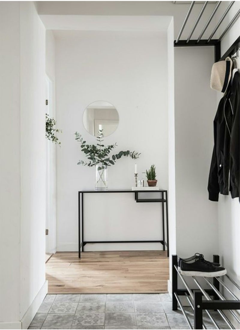 Old_Feller Modern Versatile Glass Entryway Table, Laptop Table ,Steel Black Tempered Glass Sofa Table, Metal Frame, Easy to Assemble, Adjustable Feet, for Living Room, Hallway, Black 74X100X36cm  - Image 1