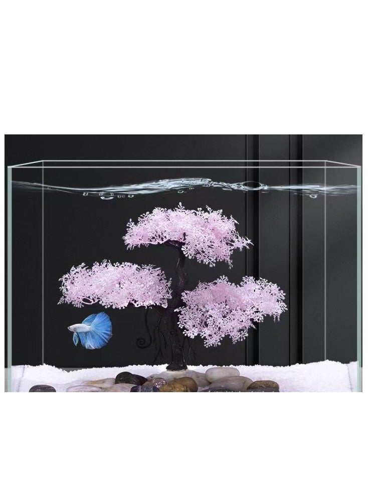 1 Pack  Aquarium Artificial Pine Tree Ornament - Realistic Plastic Aquascaping Decor Size 26cm Pink