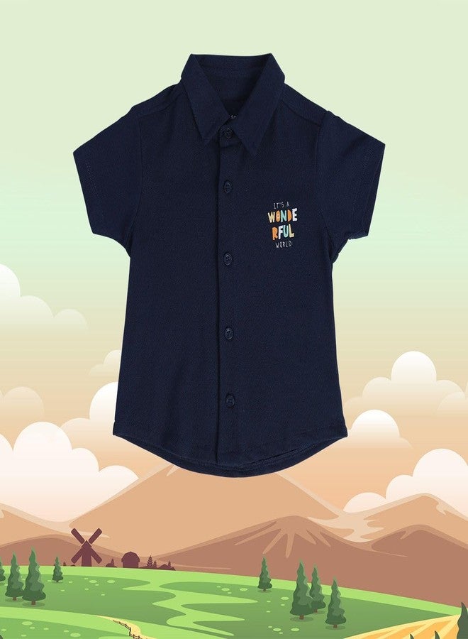 miniklub Baby Collar Knitted Cotton Blue Color Printed Shirt (0-3M) - Image 2