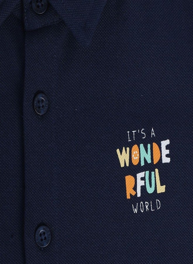 miniklub Baby Collar Knitted Cotton Blue Color Printed Shirt (0-3M) - Image 5