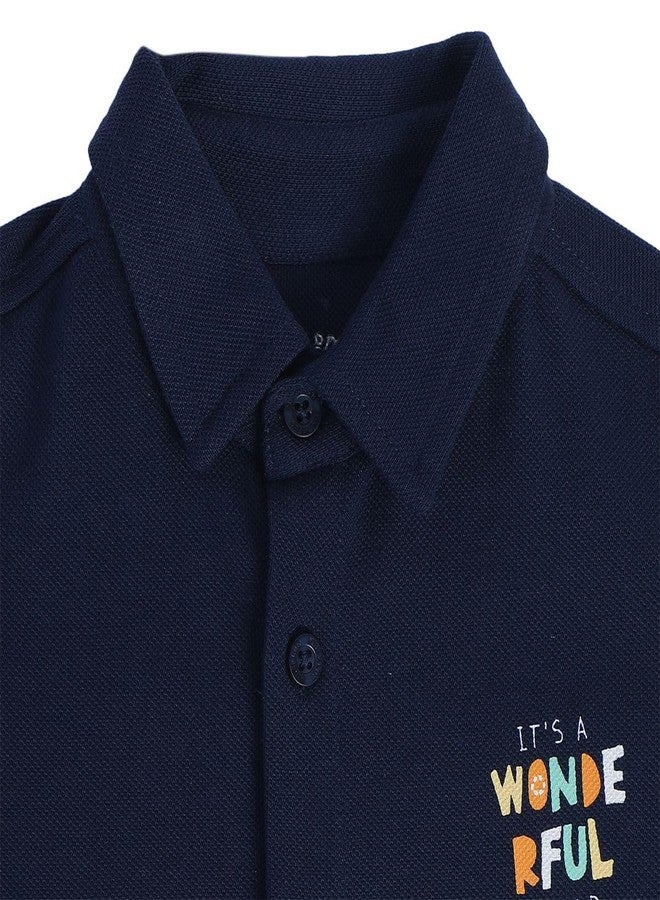 miniklub Baby Collar Knitted Cotton Blue Color Printed Shirt (0-3M) - Image 4