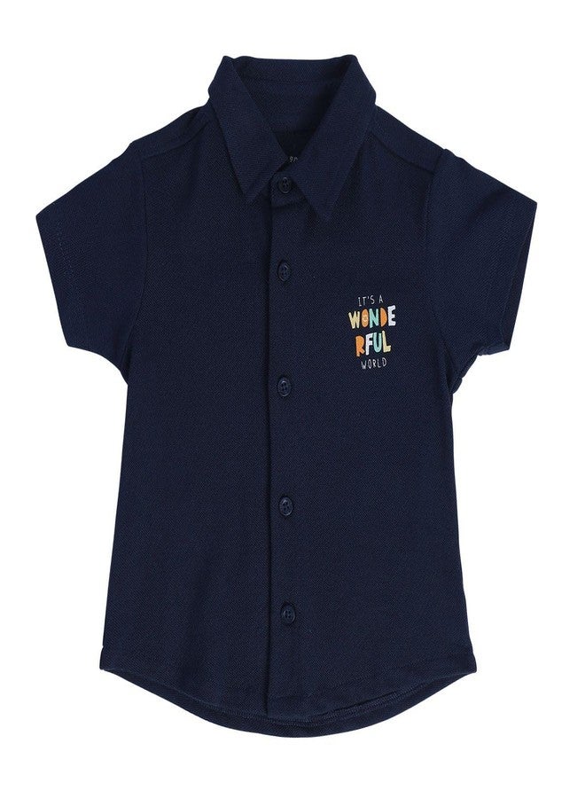 miniklub Baby Collar Knitted Cotton Blue Color Printed Shirt (0-3M) - Image 1
