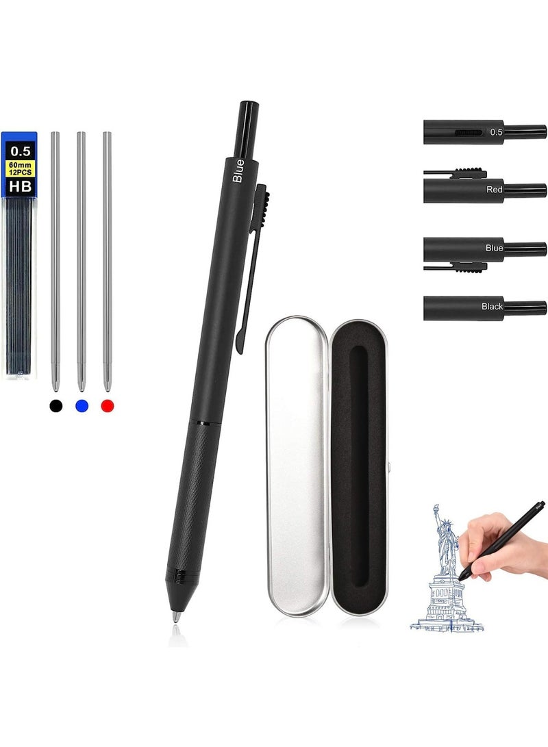 saykfoe Retractable Ballpoint Pens,0.5 mm Medium Point Pens,Rolling Ball Refillable Pens Refillable Ink Pen Click Pens,Ballpoint Pens for Students Writing,School Office Supplies - 4 Colors in One  - Image 1
