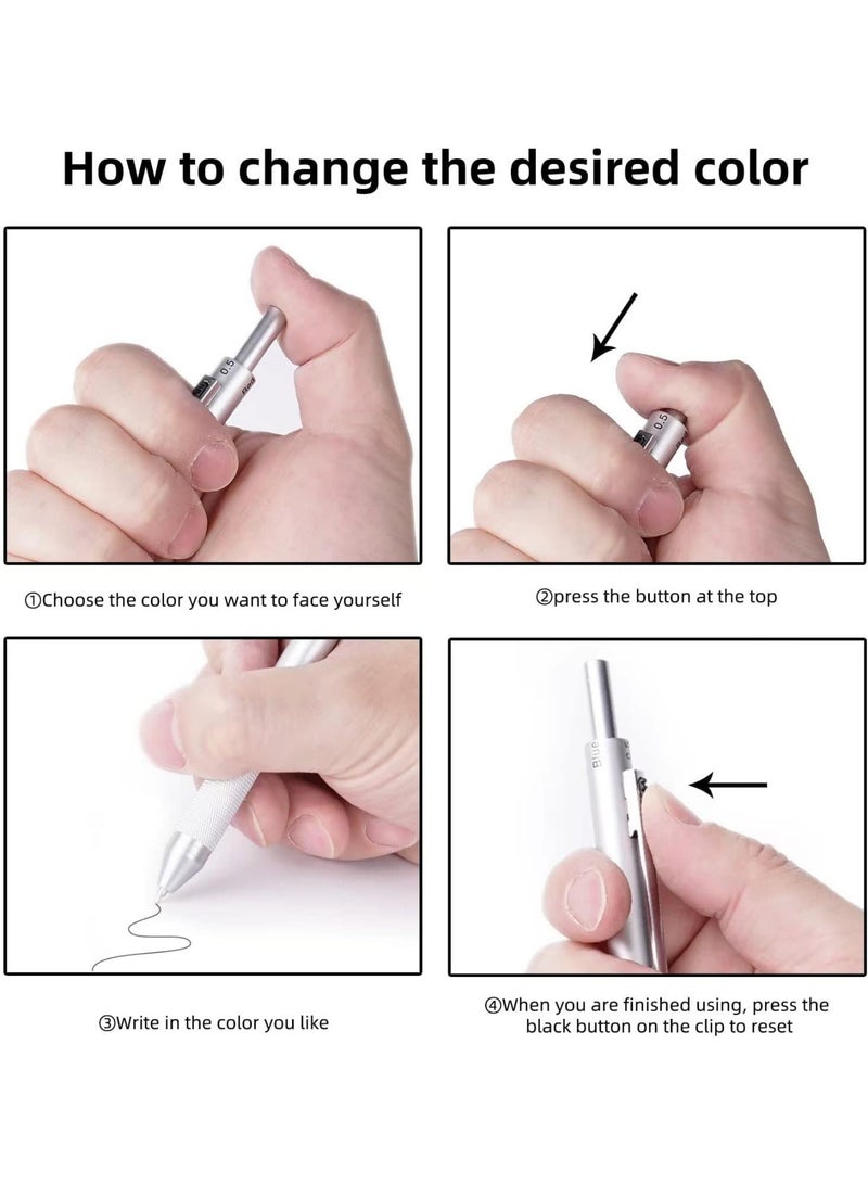 saykfoe Retractable Ballpoint Pens,0.5 mm Medium Point Pens,Rolling Ball Refillable Pens Refillable Ink Pen Click Pens,Ballpoint Pens for Students Writing,School Office Supplies - 4 Colors in One  - Image 4