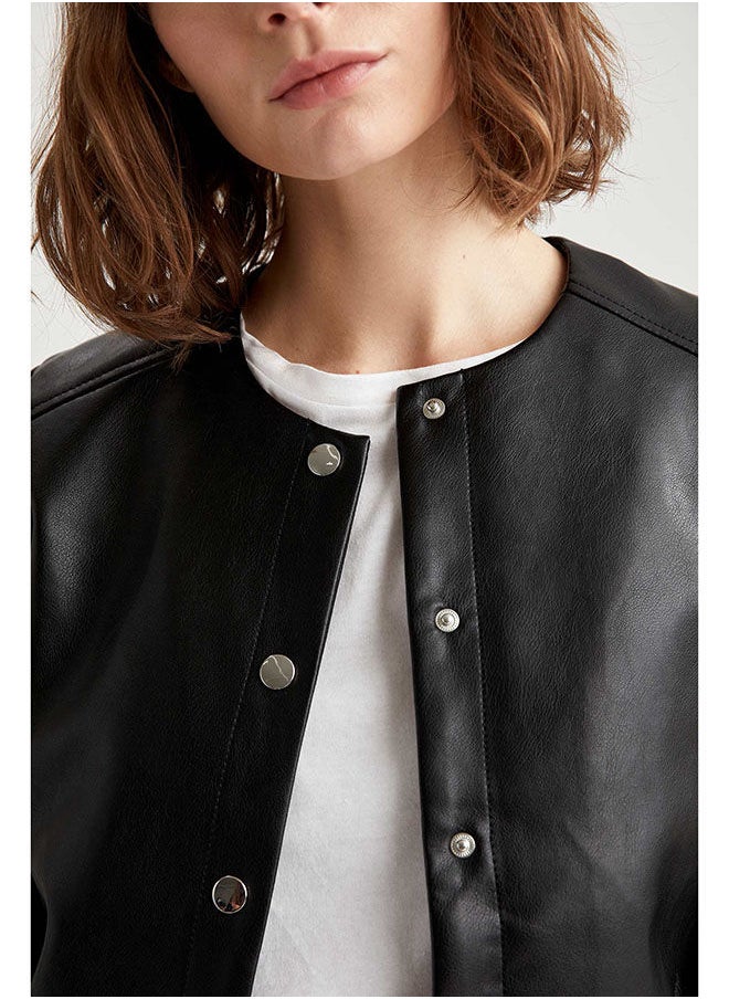 DeFacto - Woman Black PU Mont - Image 1