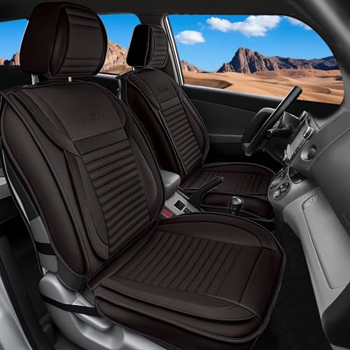 LINGVIDO Full Set Car Seat Covers Faux Nappa Leather Airbag Compatible and Waterproof Protectors for Sedans SUVs Breathable Interior for Active Families Pets and Commuters 5 Seats Brown - Image 1
