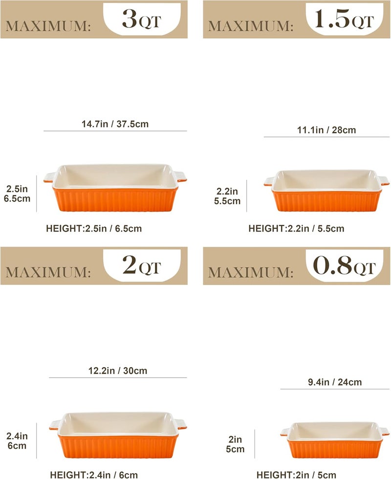 MALACASA Bakeware Set of 4, Porcelain Baking Pans Set for Oven, Casserole Dish, Ceramic Rectangular Baking Dish Lasagna Pans for Cooking Cake Kitchen, Orange(9.4"/11.1"/12.2"/14.7"), Series BAKE.BAKE - Image 2
