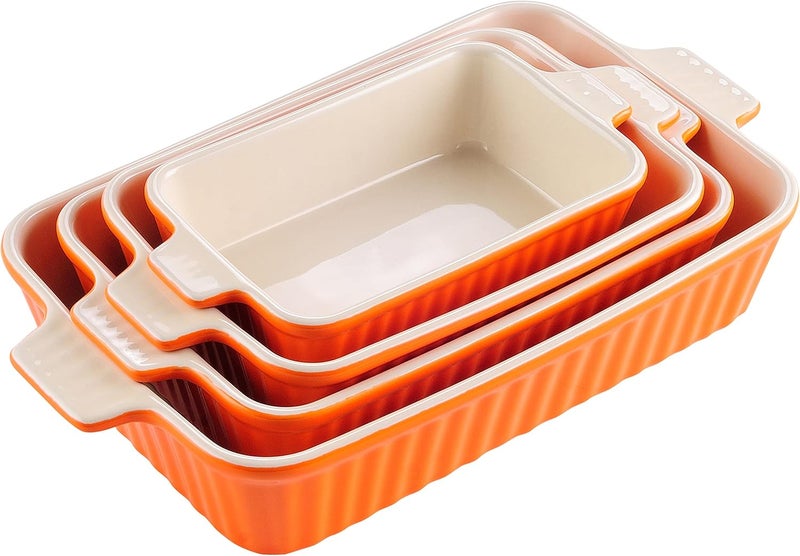 MALACASA Bakeware Set of 4, Porcelain Baking Pans Set for Oven, Casserole Dish, Ceramic Rectangular Baking Dish Lasagna Pans for Cooking Cake Kitchen, Orange(9.4"/11.1"/12.2"/14.7"), Series BAKE.BAKE - Image 1