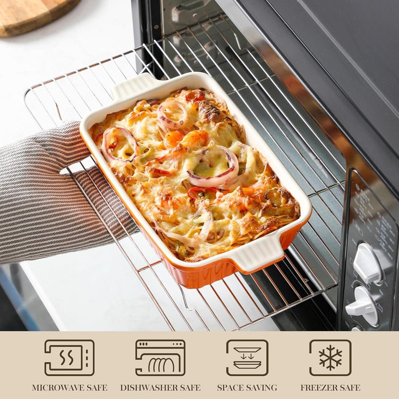 MALACASA Bakeware Set of 4, Porcelain Baking Pans Set for Oven, Casserole Dish, Ceramic Rectangular Baking Dish Lasagna Pans for Cooking Cake Kitchen, Orange(9.4"/11.1"/12.2"/14.7"), Series BAKE.BAKE - Image 4