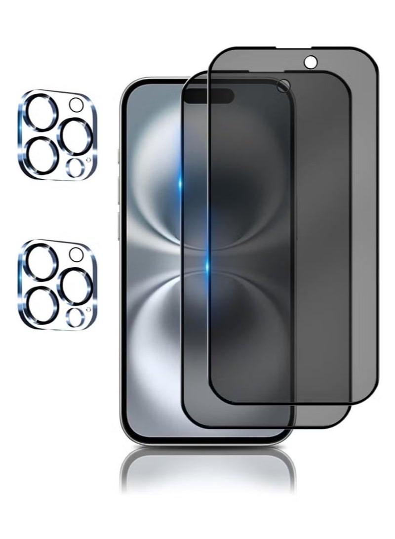 ELTRAZONE 2-Pack Privacy Screen Protector & 2-Pack Camera Lens Protector for iPhone 16 Pro – Ultra 9H+ Tempered Glass with Full Coverage, Anti-Glare, Anti-Scratch, and Anti-Fingerprint Shield - Image 1