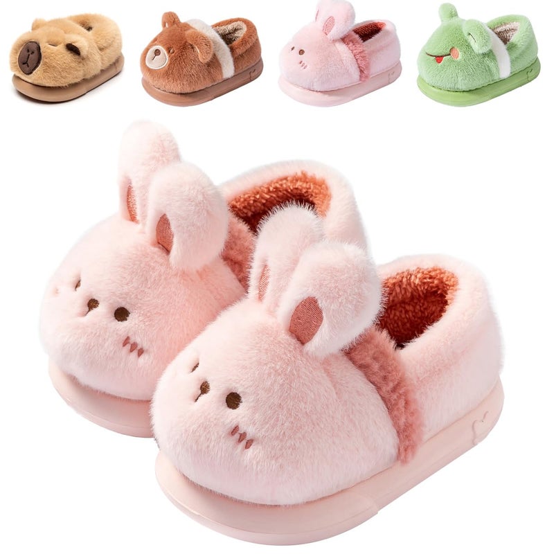Drecage Toddler Kids Slippers Girls Boys House Shoes Winter Slippers Plush Warm Soft with Cute Cartoon Design Indoor Shoes 316 Pink Bunny 8-8.5 Toddler - Image 1