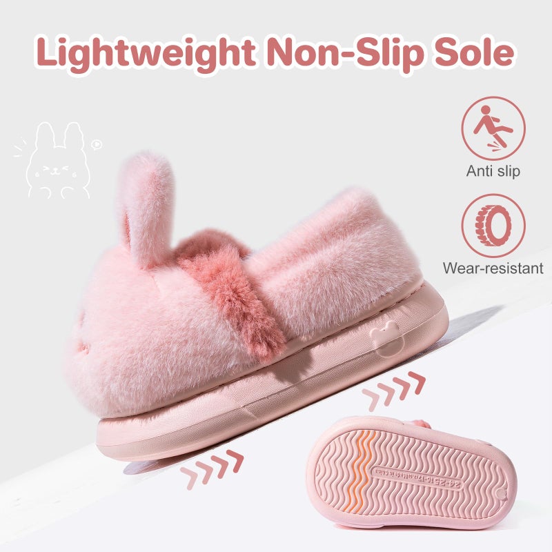 Drecage Toddler Kids Slippers Girls Boys House Shoes Winter Slippers Plush Warm Soft with Cute Cartoon Design Indoor Shoes 316 Pink Bunny 8-8.5 Toddler - Image 5