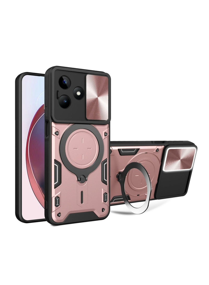 TEAM LUXURY TECNO Spark 10  4G/Spark 10C 4G pink Mobile Phone Case Cover, Slide Camera Lens Cover, 360°Rotating Kickstand Ring, Bumper Shockproof Phone Case，Compatible with Car Magnetic Mount 