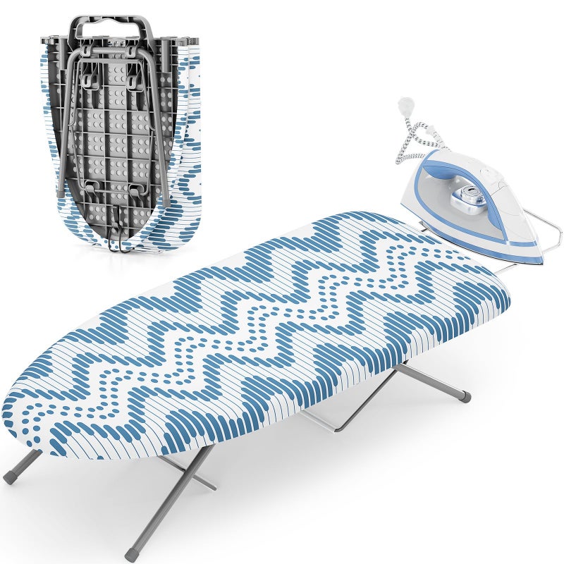 KINGBOARD Tabletop Ironing Board, Small Ironing Boards with Iron Rest, Folding Iron Board, Extra Thick Cover, Portable Tabletop Ironing Board with Non-Slip Feet, 30x12 Blue - Image 1