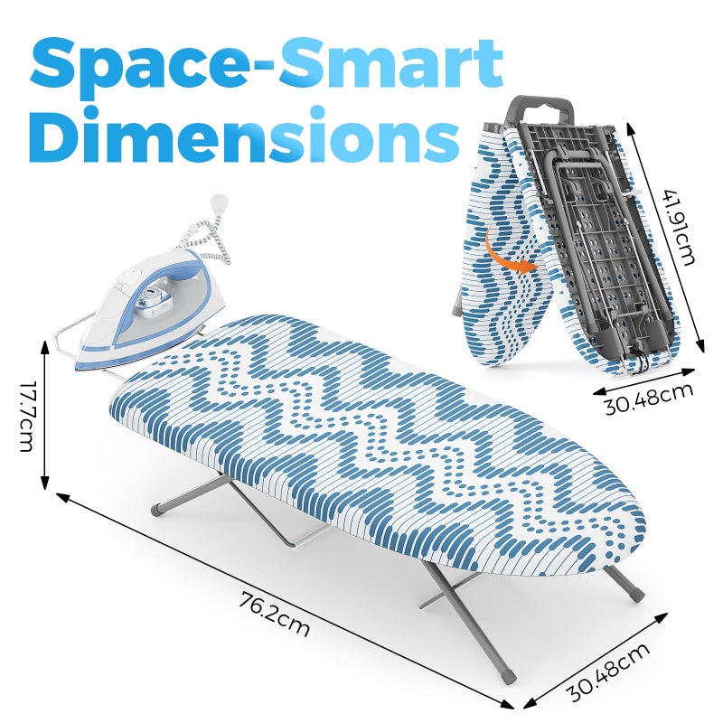 KINGBOARD Tabletop Ironing Board, Small Ironing Boards with Iron Rest, Folding Iron Board, Extra Thick Cover, Portable Tabletop Ironing Board with Non-Slip Feet, 30x12 Blue - Image 2