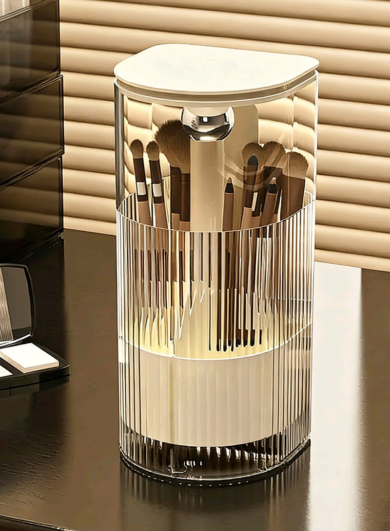 Makeup Brush Holder with Lid, Creative Push-Pop Cosmetic Brush Holder, 4-Slot Waterproof Dustproof Makeup Brushes Organizer for Vanity Desktop Bathroom - Image 1