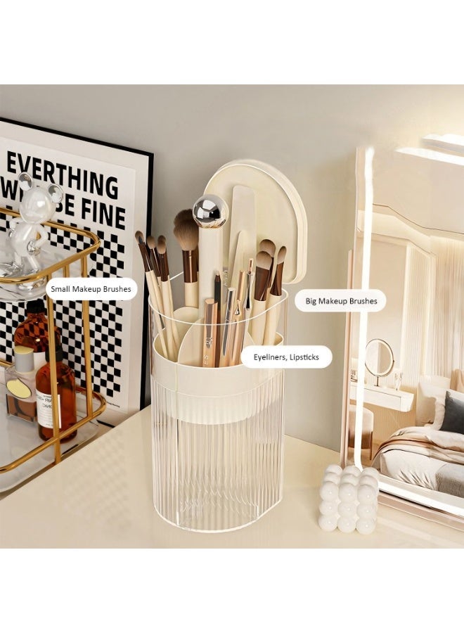 Makeup Brush Holder with Lid, Creative Push-Pop Cosmetic Brush Holder, 4-Slot Waterproof Dustproof Makeup Brushes Organizer for Vanity Desktop Bathroom - Image 3