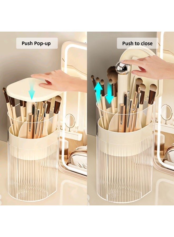 Makeup Brush Holder with Lid, Creative Push-Pop Cosmetic Brush Holder, 4-Slot Waterproof Dustproof Makeup Brushes Organizer for Vanity Desktop Bathroom - Image 2