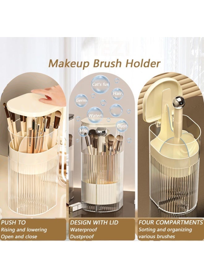 Makeup Brush Holder with Lid, Creative Push-Pop Cosmetic Brush Holder, 4-Slot Waterproof Dustproof Makeup Brushes Organizer for Vanity Desktop Bathroom - Image 4