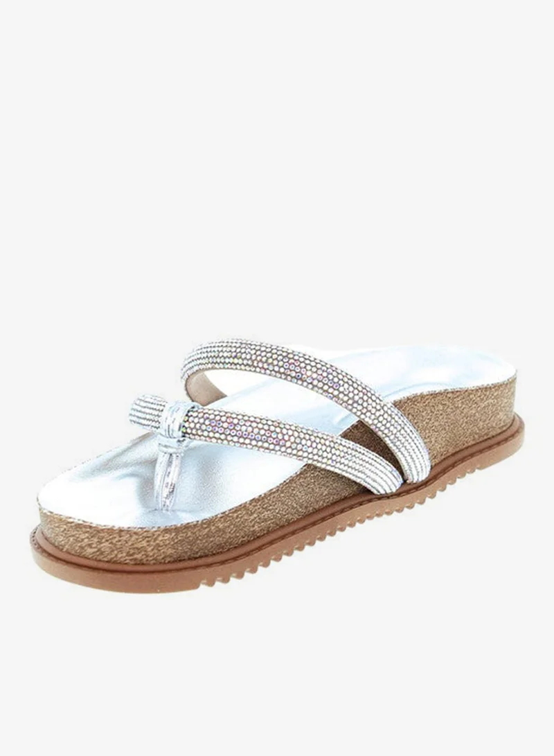 Beira Rio Silver Flat Sandals for Women – Stylish Ladies Flat Sandals & Comfortable Flat Slippers for Women | Best Price UAE