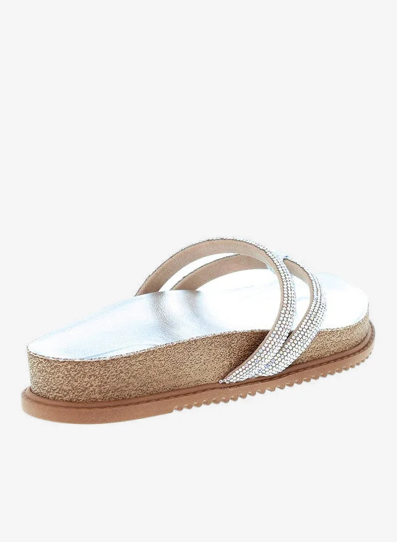 Beira Rio Silver Flat Sandals for Women – Stylish Ladies Flat Sandals & Comfortable Flat Slippers for Women | Best Price UAE