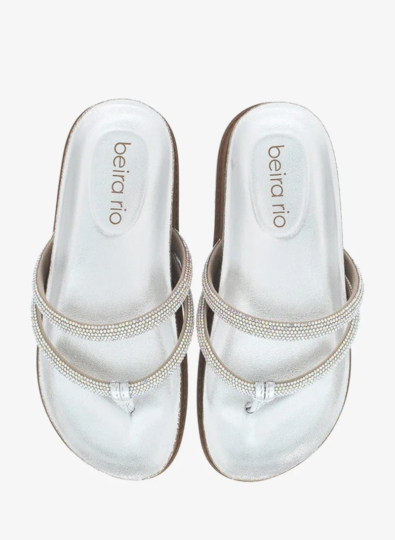 Beira Rio Silver Flat Sandals for Women – Stylish Ladies Flat Sandals & Comfortable Flat Slippers for Women | Best Price UAE