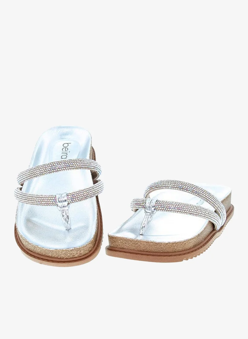 Beira Rio Silver Flat Sandals for Women – Stylish Ladies Flat Sandals & Comfortable Flat Slippers for Women | Best Price UAE
