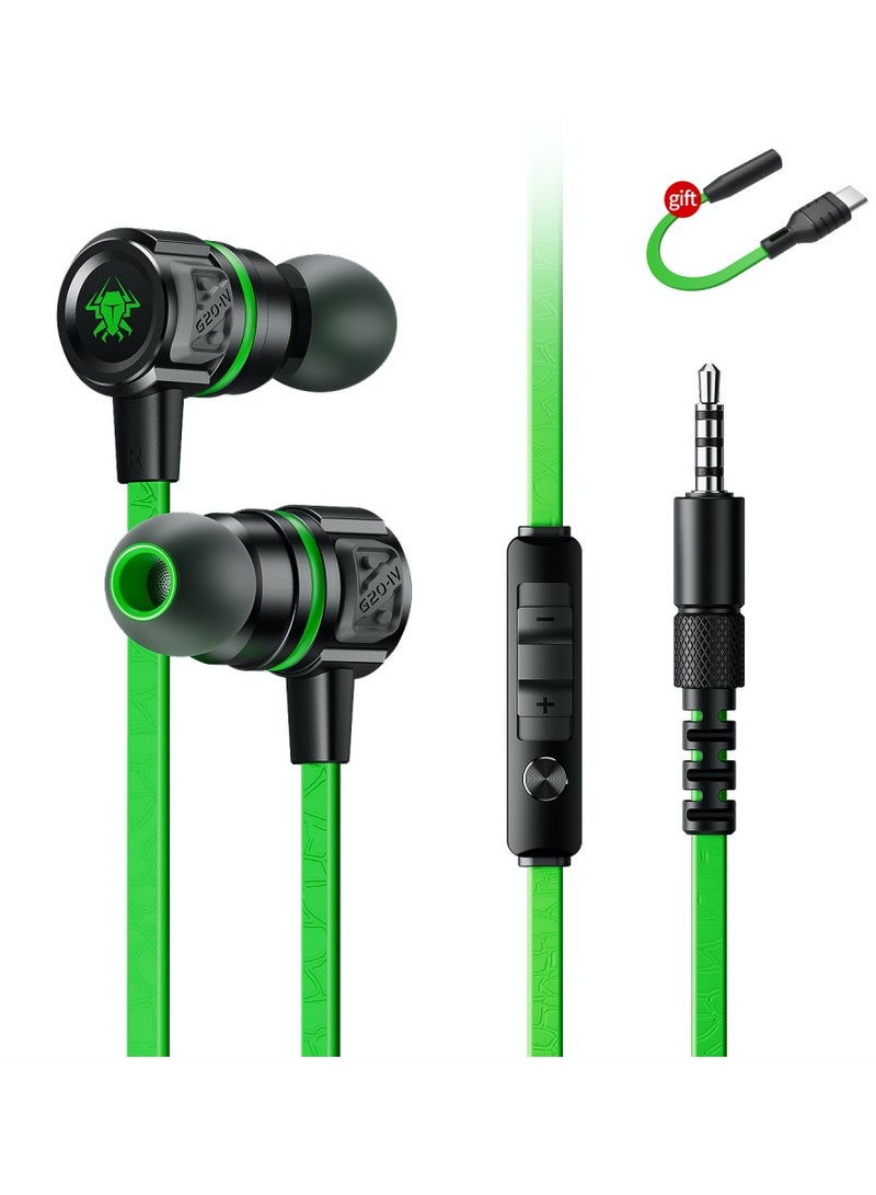 Plextone 3.5mm Wired Earphones, Plextone G20 Gaming Headphones with Metal Bass, HD Microphone, Type-C Adapter, Stereo Gaming Earphone Green - Image 2
