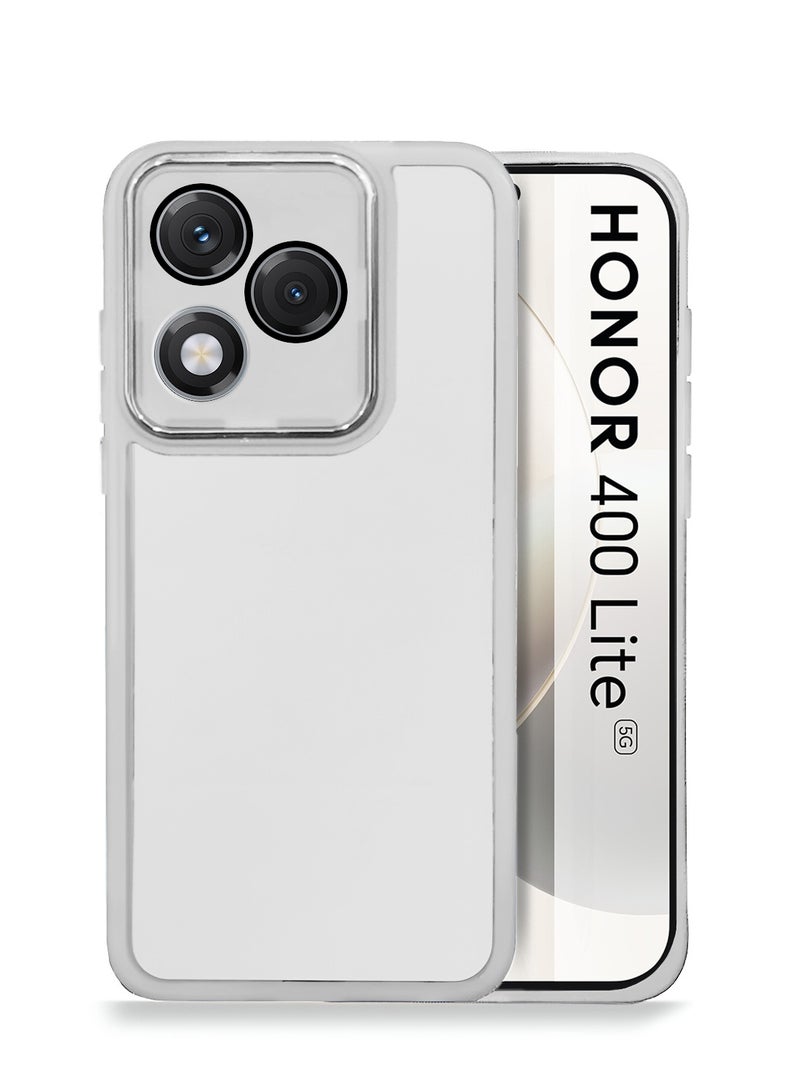 Wtech Honor 400 Lite 5G 2025 Soft Transparent TPU Camera Protection Silicone Ultra Thin Phone Stylish Electroplated Camera Border Back Case Cover - White - Image 1